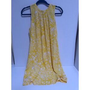 HM Yellow White Floral Sleeveless Shift Dress Pleated Neck Tie Back Size 6